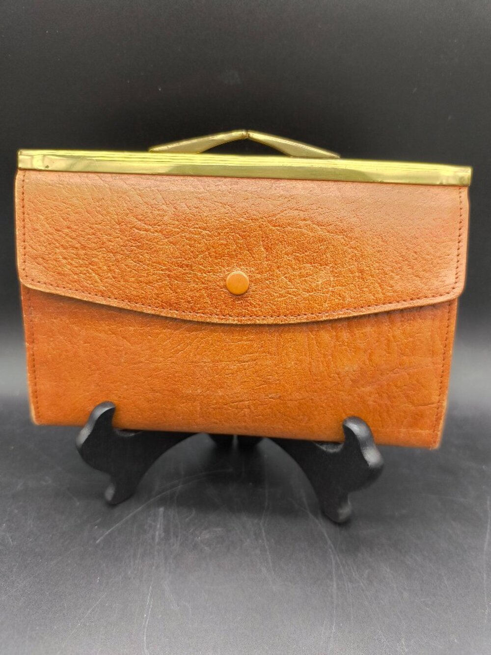Rare Vintage Arden Forest Buffalo Calf Kiss‑Lock Clutch – Cognac – England